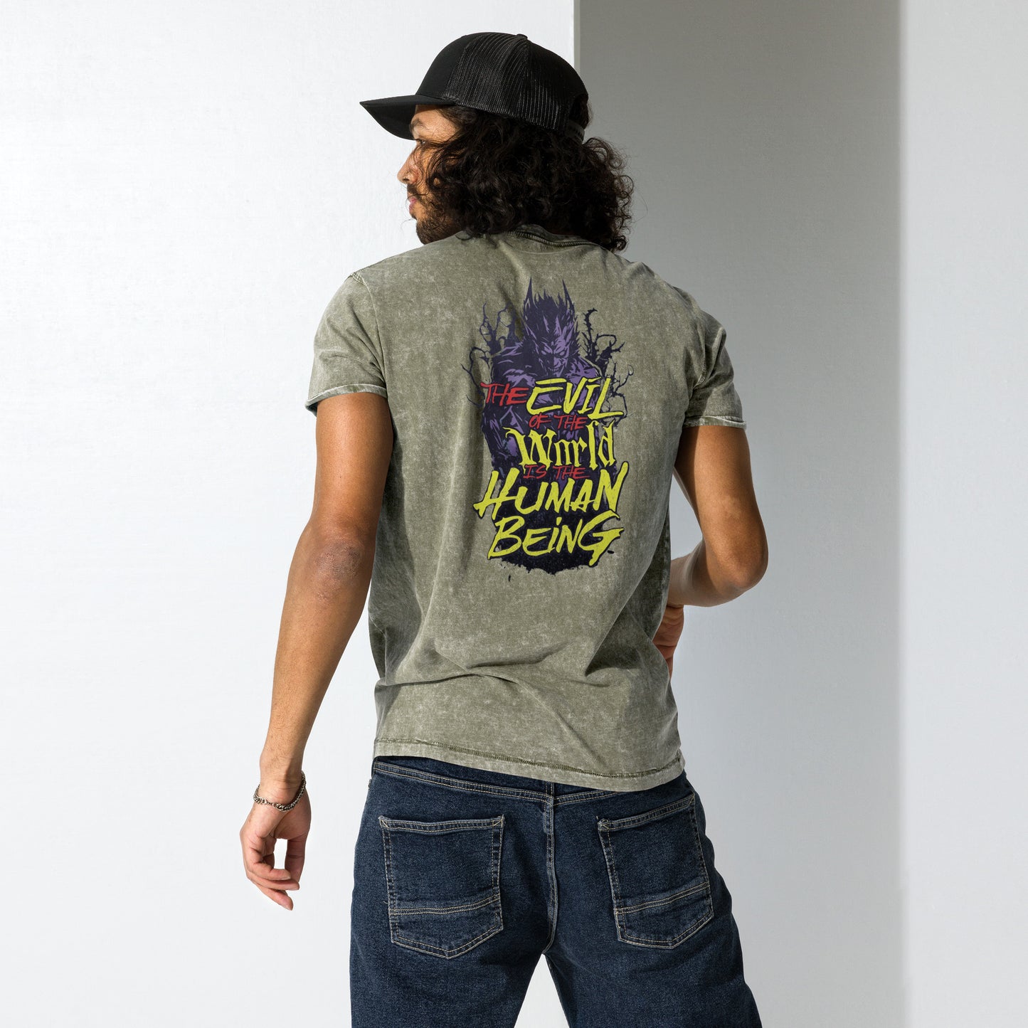 Denim T-Shirt - The Evil of the World is The Human Being