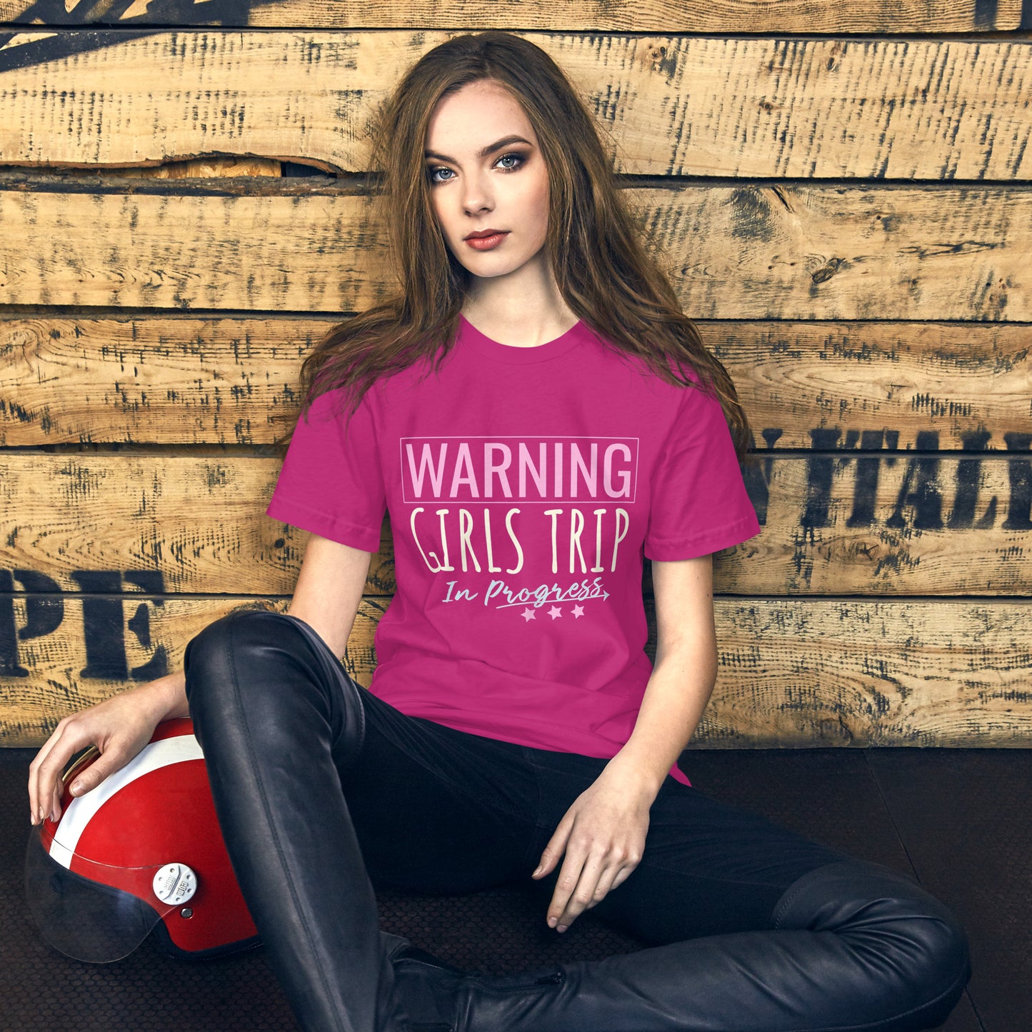 WOMENS WARNING GIRLS TRIP IN PROGRESS TRAVEL VACATION GROUP T-SHIRT