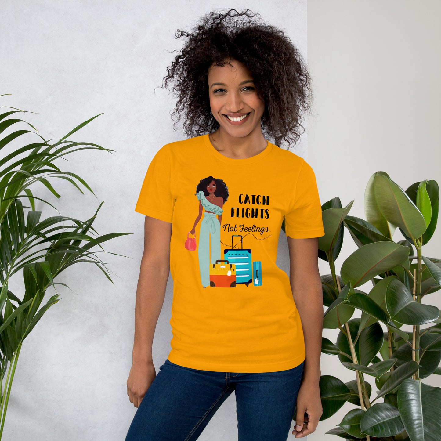 CATCH FLIGHTS NOT FEELINGS MELANIN QUEEN T-SHIRT