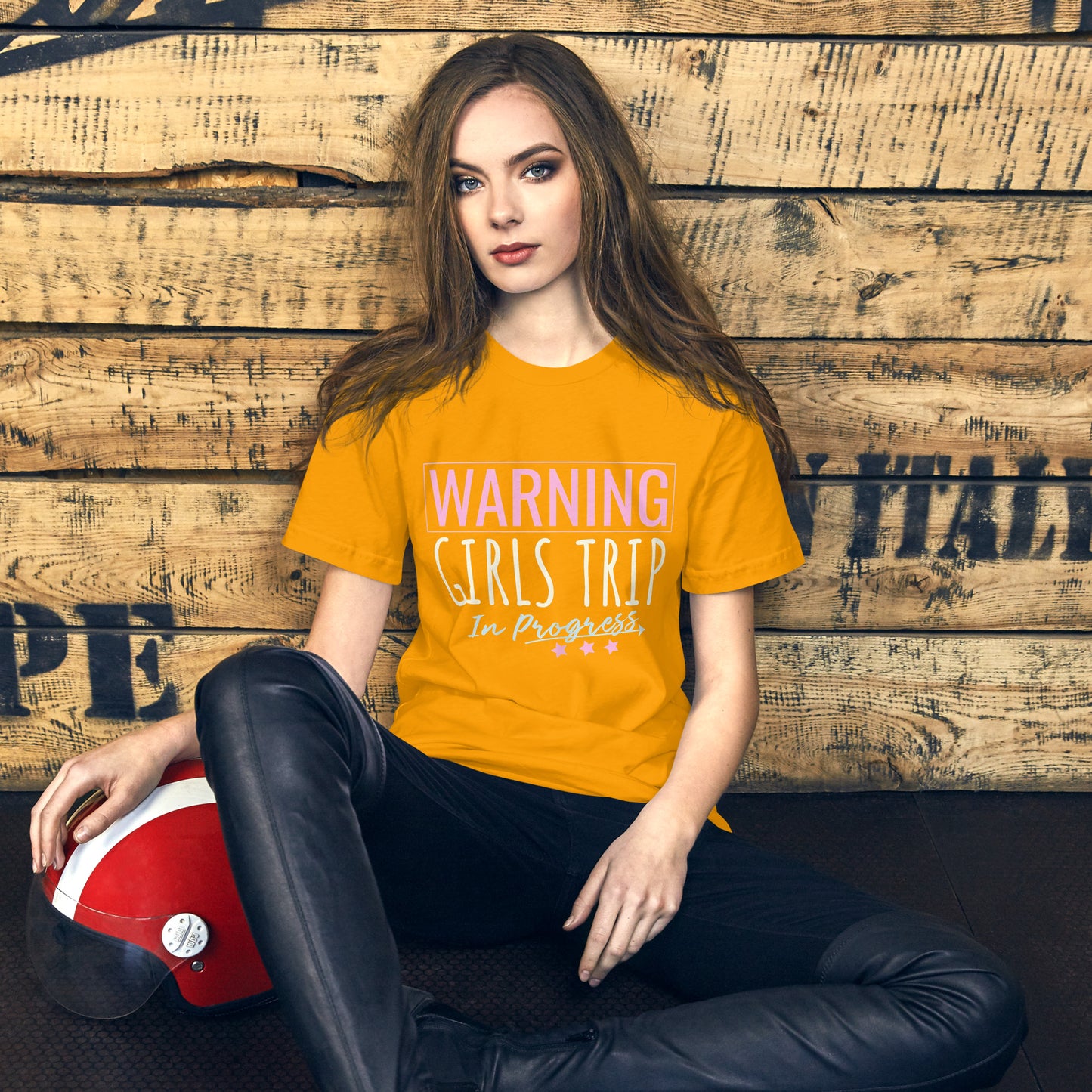 WOMENS WARNING GIRLS TRIP IN PROGRESS TRAVEL VACATION GROUP T-SHIRT