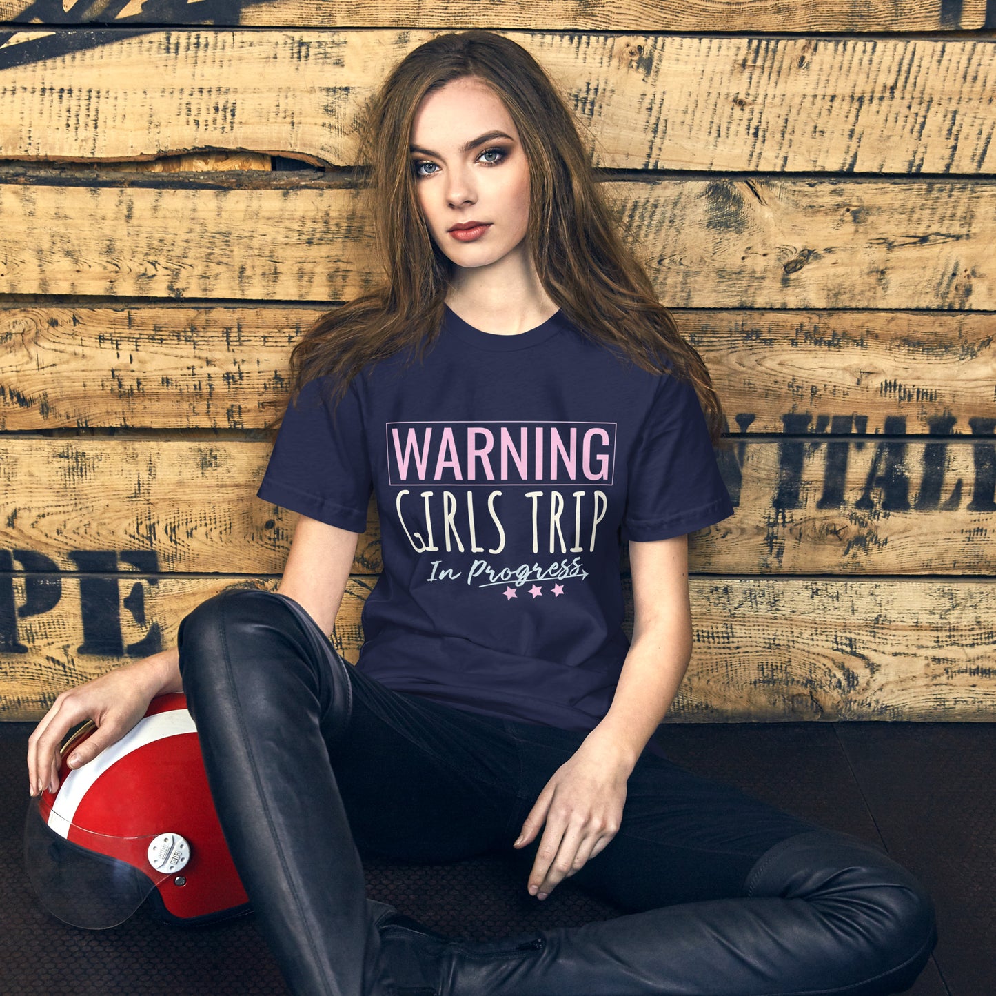 WOMENS WARNING GIRLS TRIP IN PROGRESS TRAVEL VACATION GROUP T-SHIRT