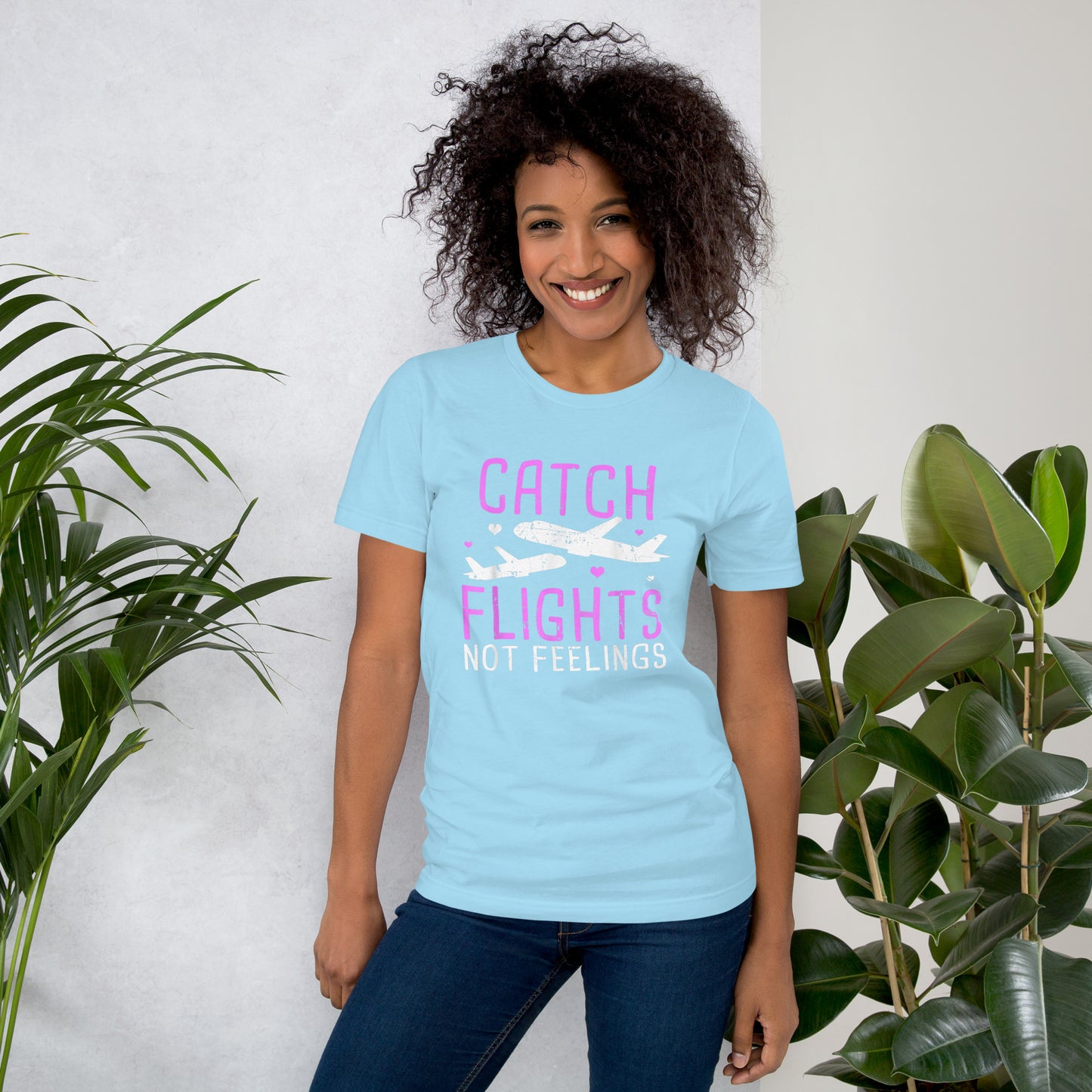 CATCH FLIGHTS NOT FEELINGS AIRLINE GIRL VACATION HOLIDAYS T-SHIRT