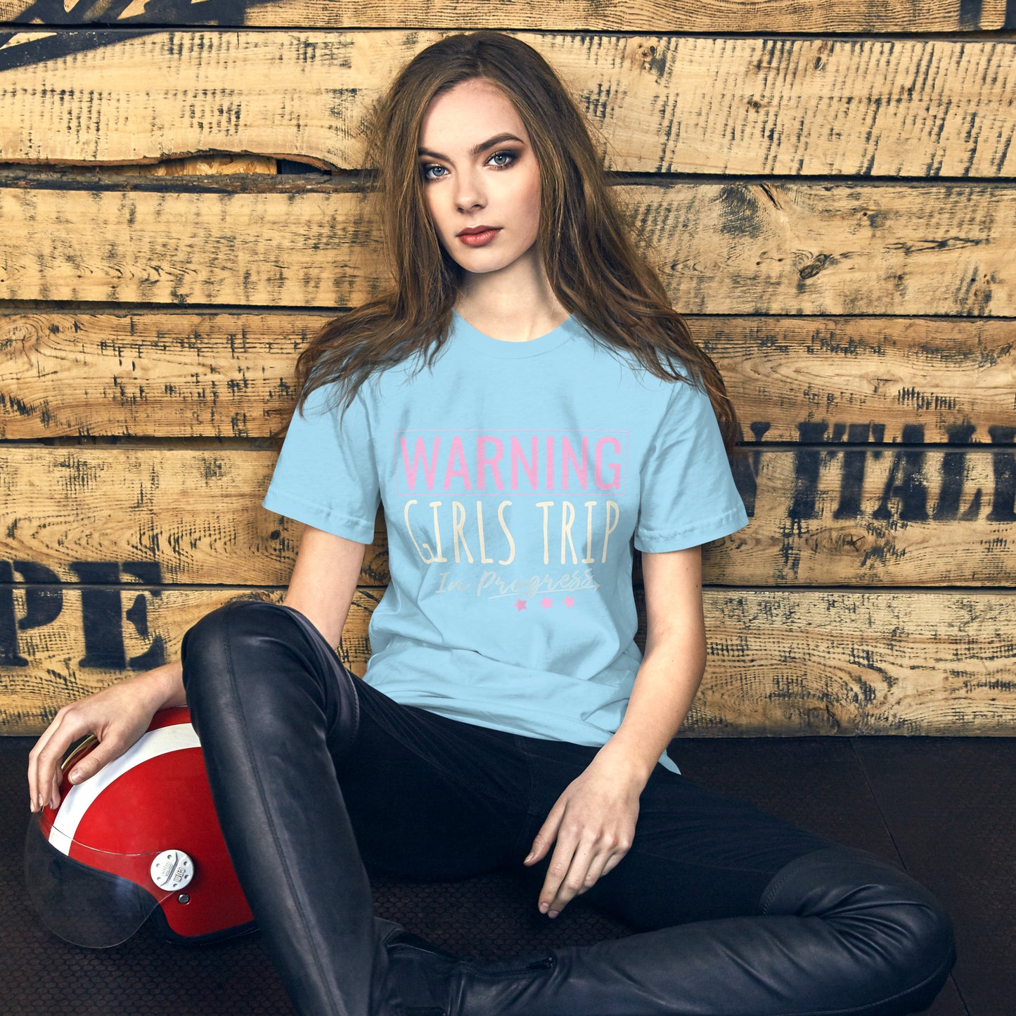 WOMENS WARNING GIRLS TRIP IN PROGRESS TRAVEL VACATION GROUP T-SHIRT