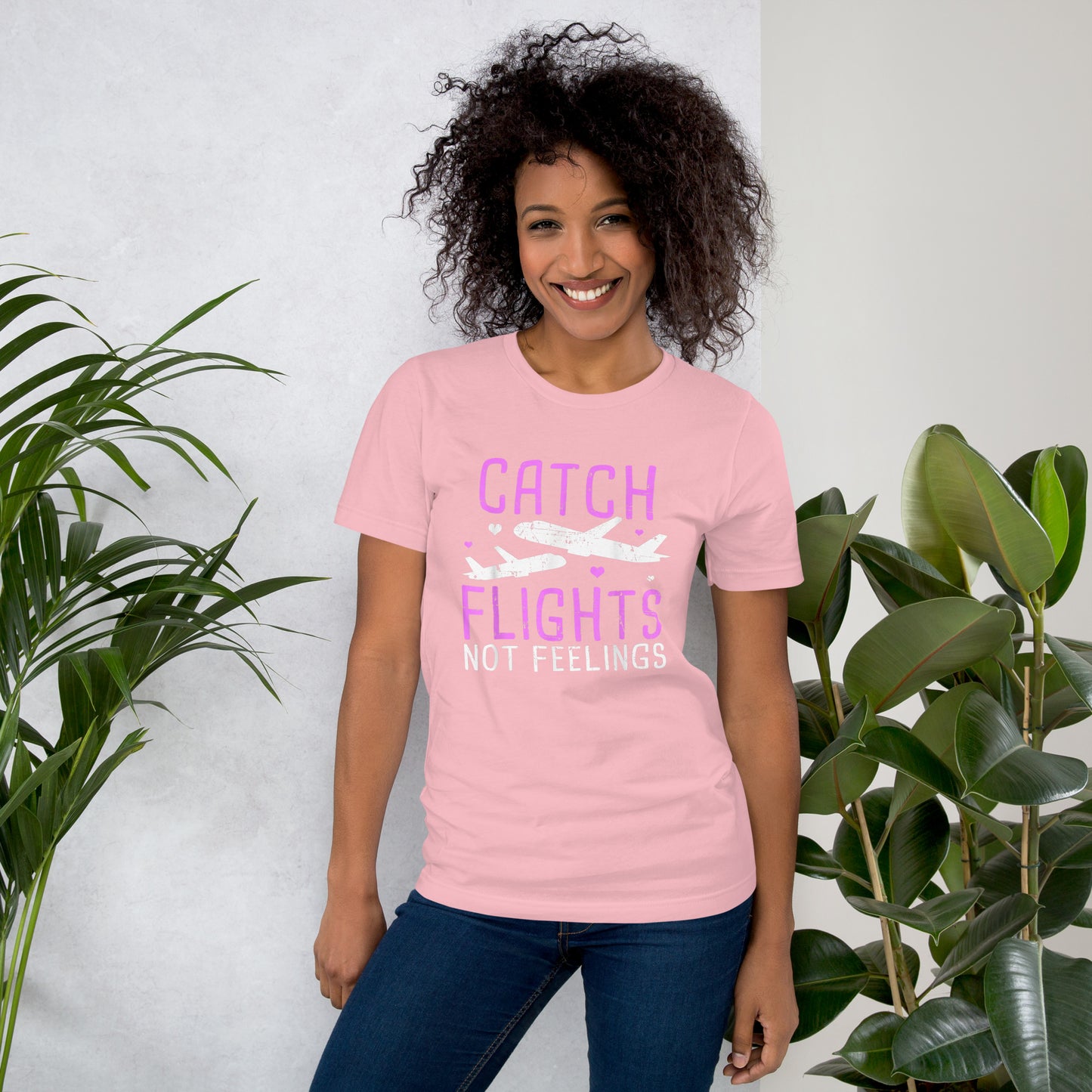 CATCH FLIGHTS NOT FEELINGS AIRLINE GIRL VACATION HOLIDAYS T-SHIRT