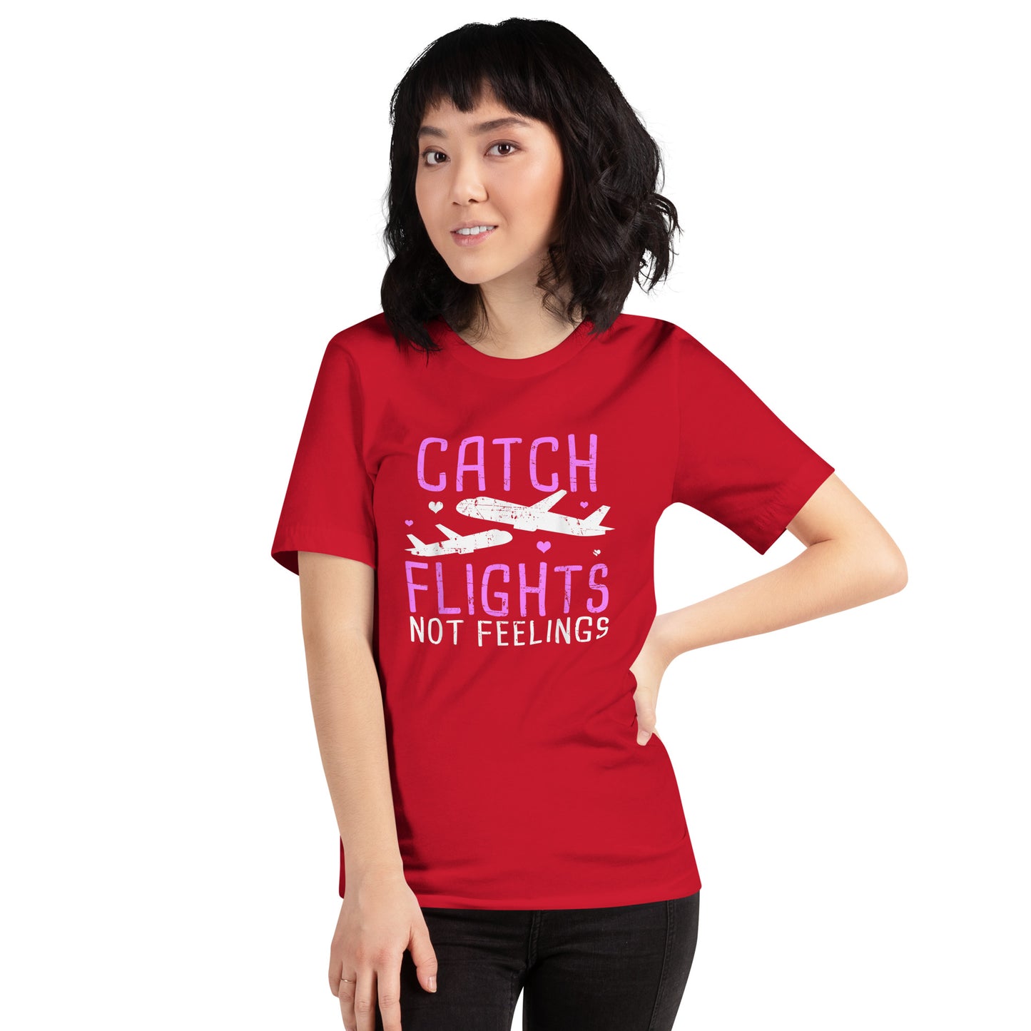 CATCH FLIGHTS NOT FEELINGS AIRLINE GIRL VACATION HOLIDAYS T-SHIRT