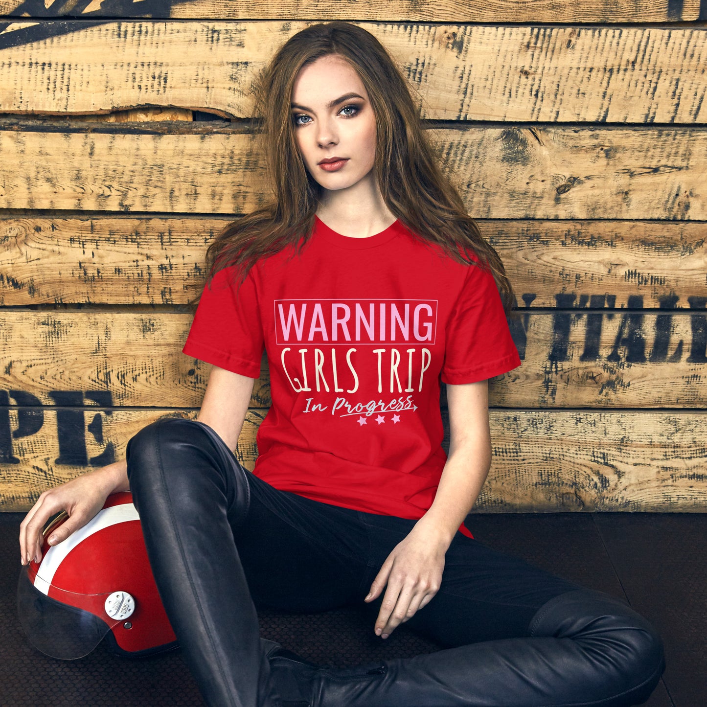WOMENS WARNING GIRLS TRIP IN PROGRESS TRAVEL VACATION GROUP T-SHIRT