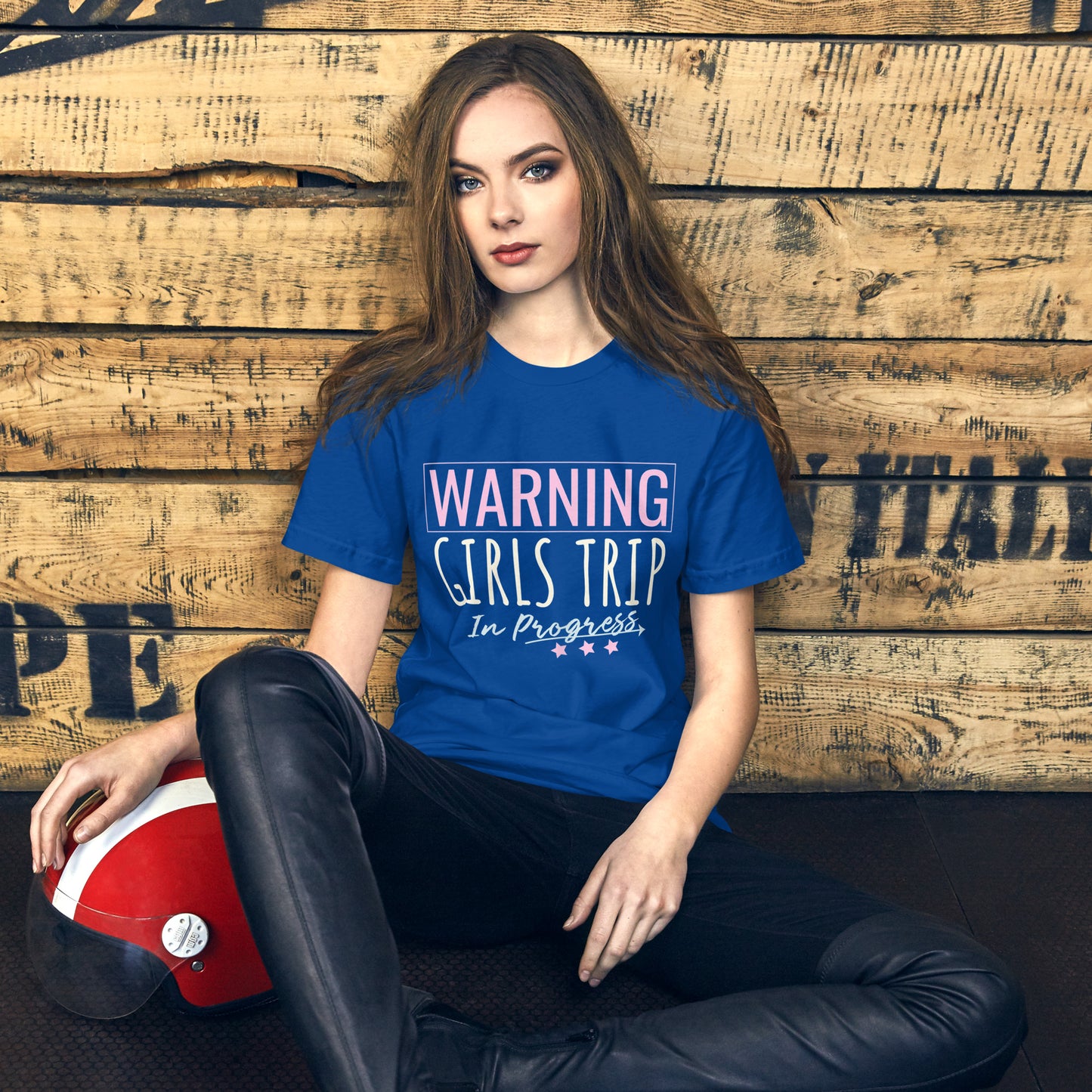 WOMENS WARNING GIRLS TRIP IN PROGRESS TRAVEL VACATION GROUP T-SHIRT