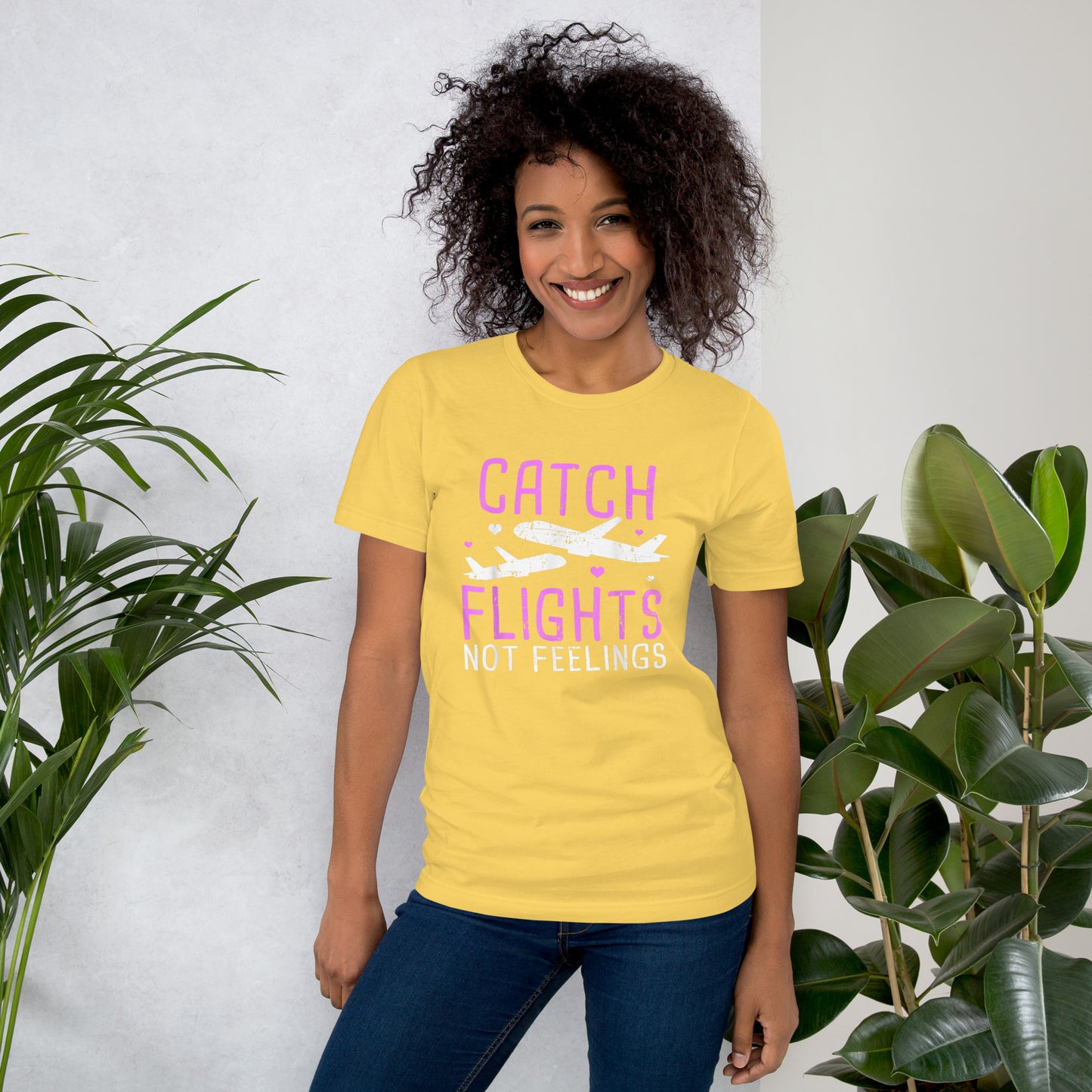 CATCH FLIGHTS NOT FEELINGS AIRLINE GIRL VACATION HOLIDAYS T-SHIRT