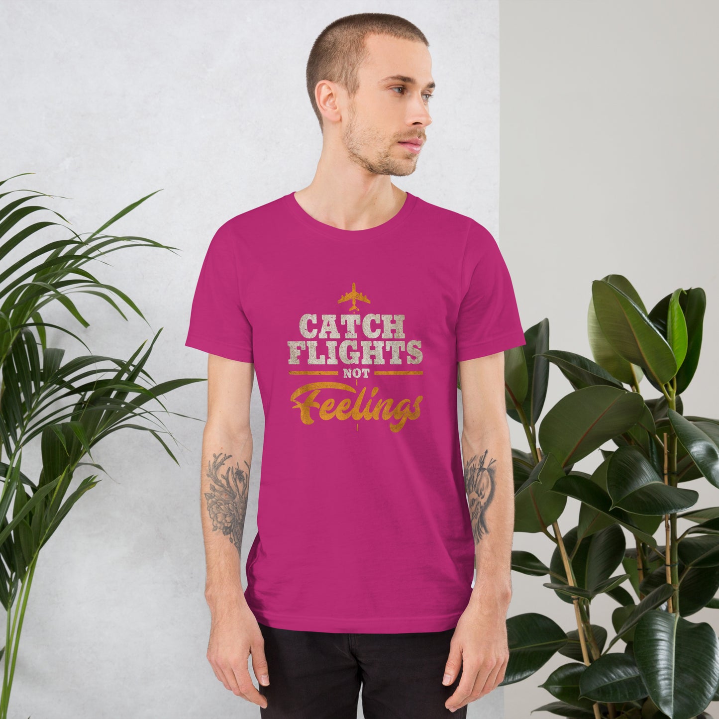 CATCH FLIGHTS NOT FEELINGS_ FUNNY AIRLINE TRAVELER T-SHIRT