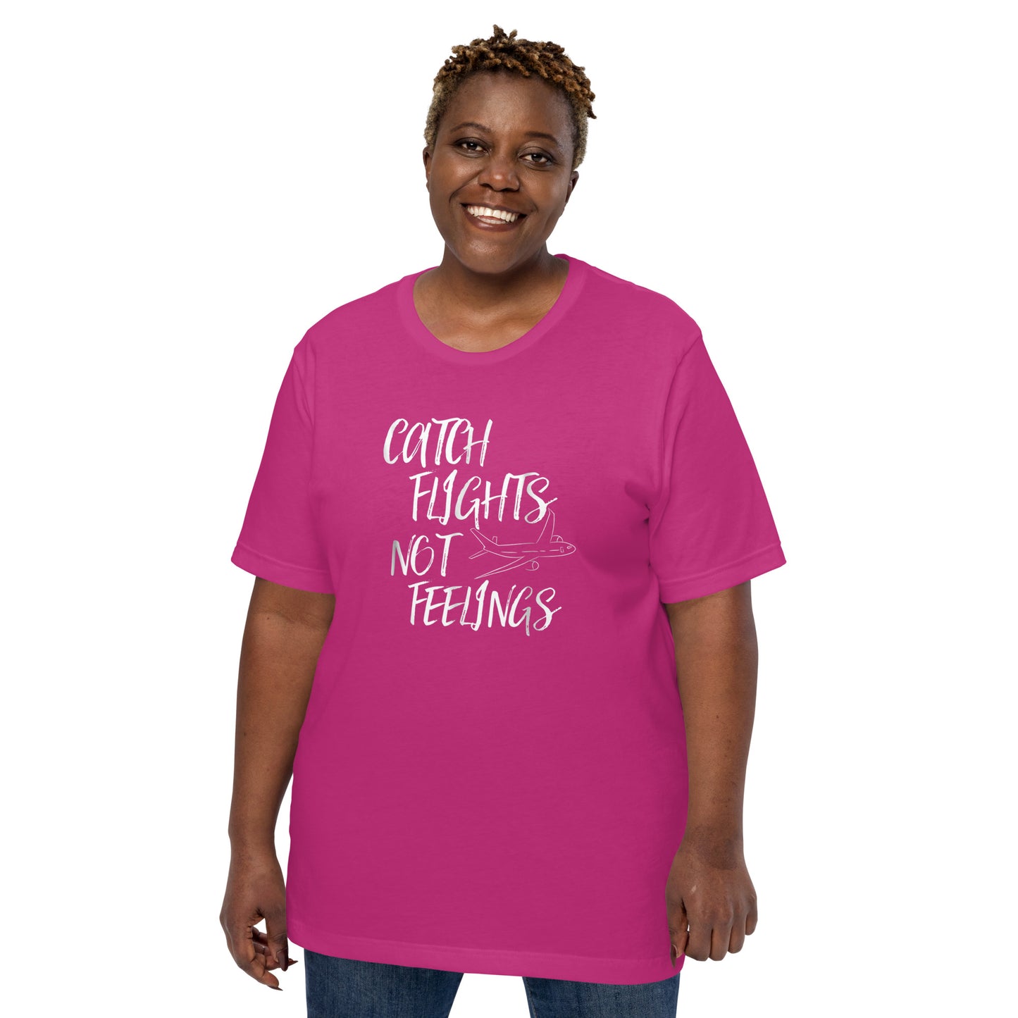 CATCH FLIGHTS NOT FEELINGS PLANE GRAPHIC T-SHIRT