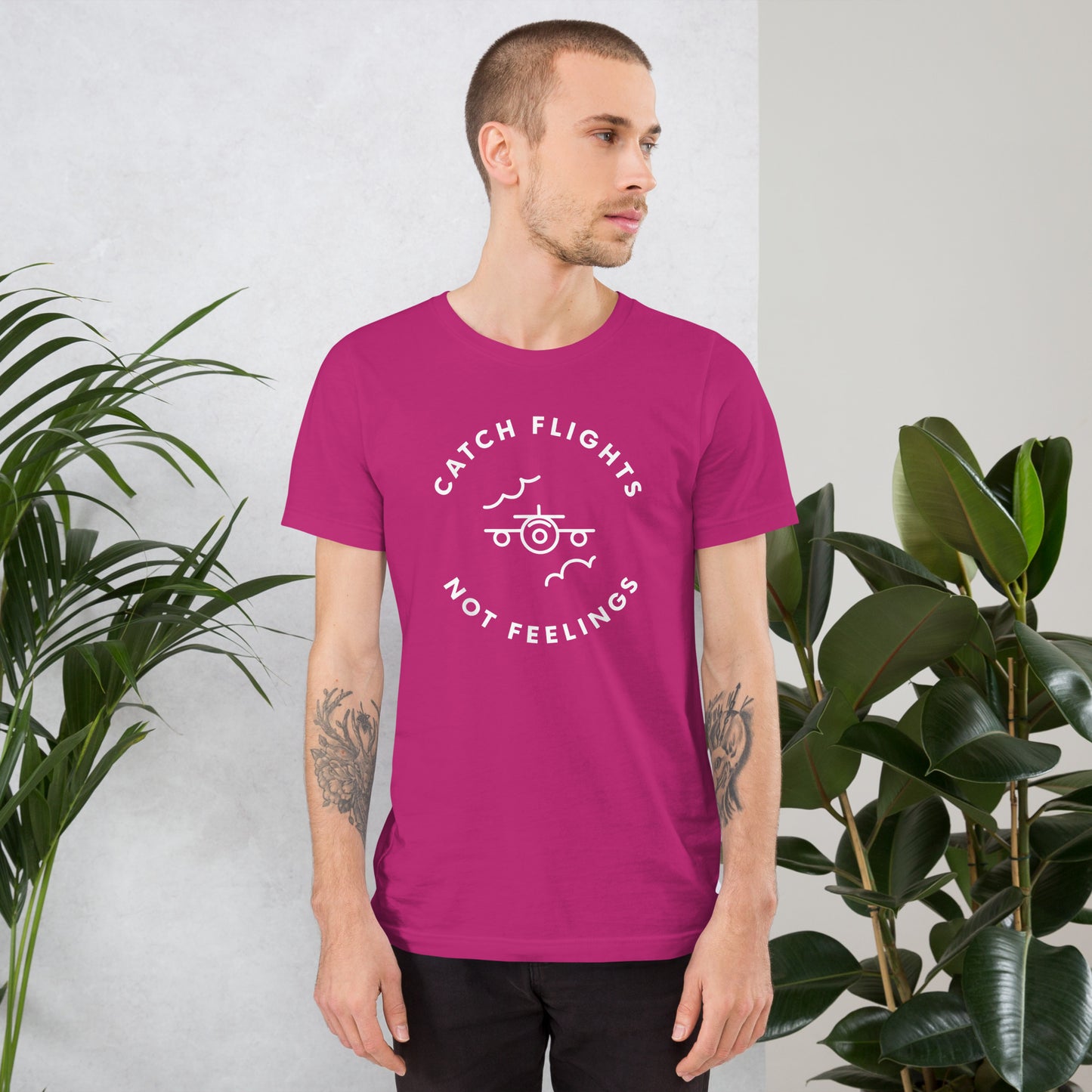 CATCH FLIGHTS NOT FEELINGS TRAVELER ADVENTURE T-SHIRT