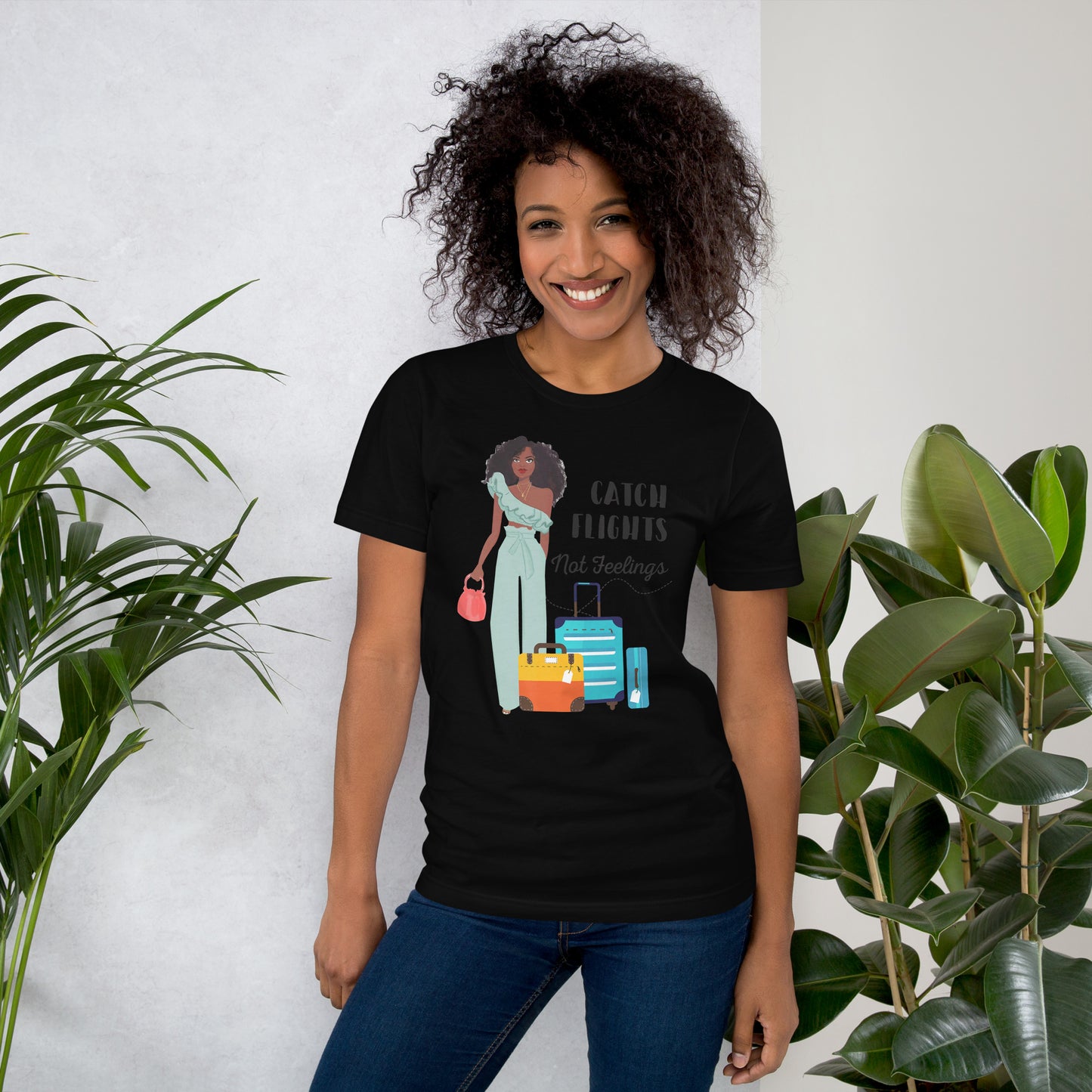 CATCH FLIGHTS NOT FEELINGS MELANIN QUEEN T-SHIRT