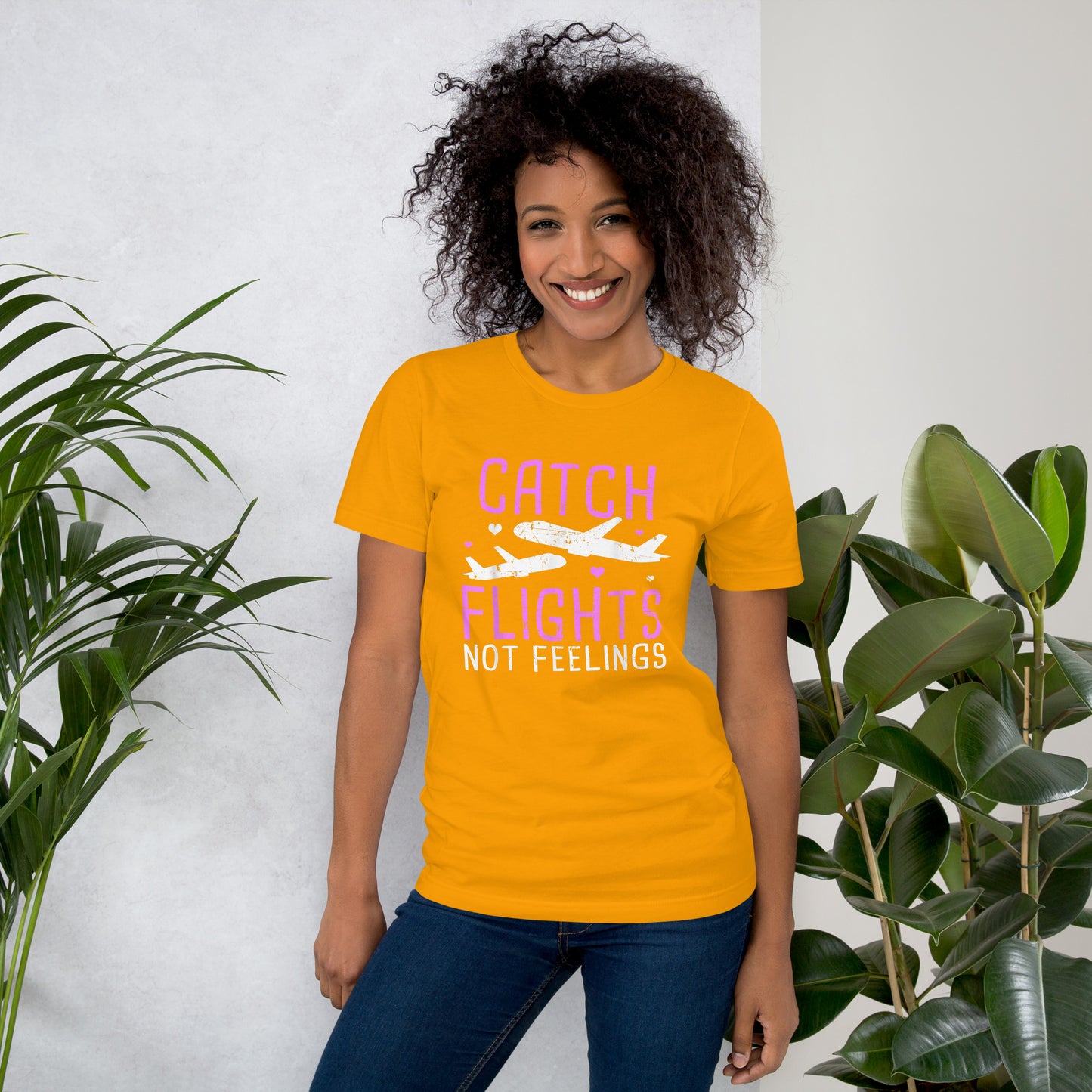 CATCH FLIGHTS NOT FEELINGS AIRLINE GIRL VACATION HOLIDAYS  T-SHIRT