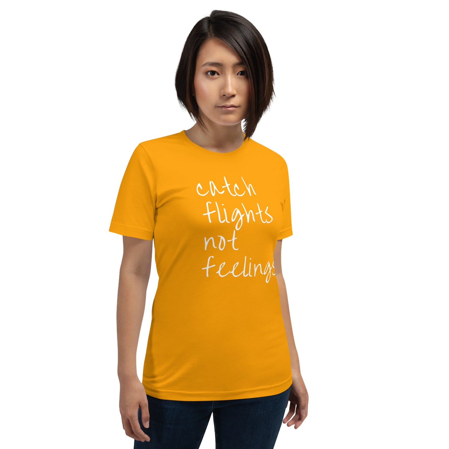 CATCH FLIGHTS NOT FEELINGS FUNNY TRAVEL SARCASTIC T-SHIRT