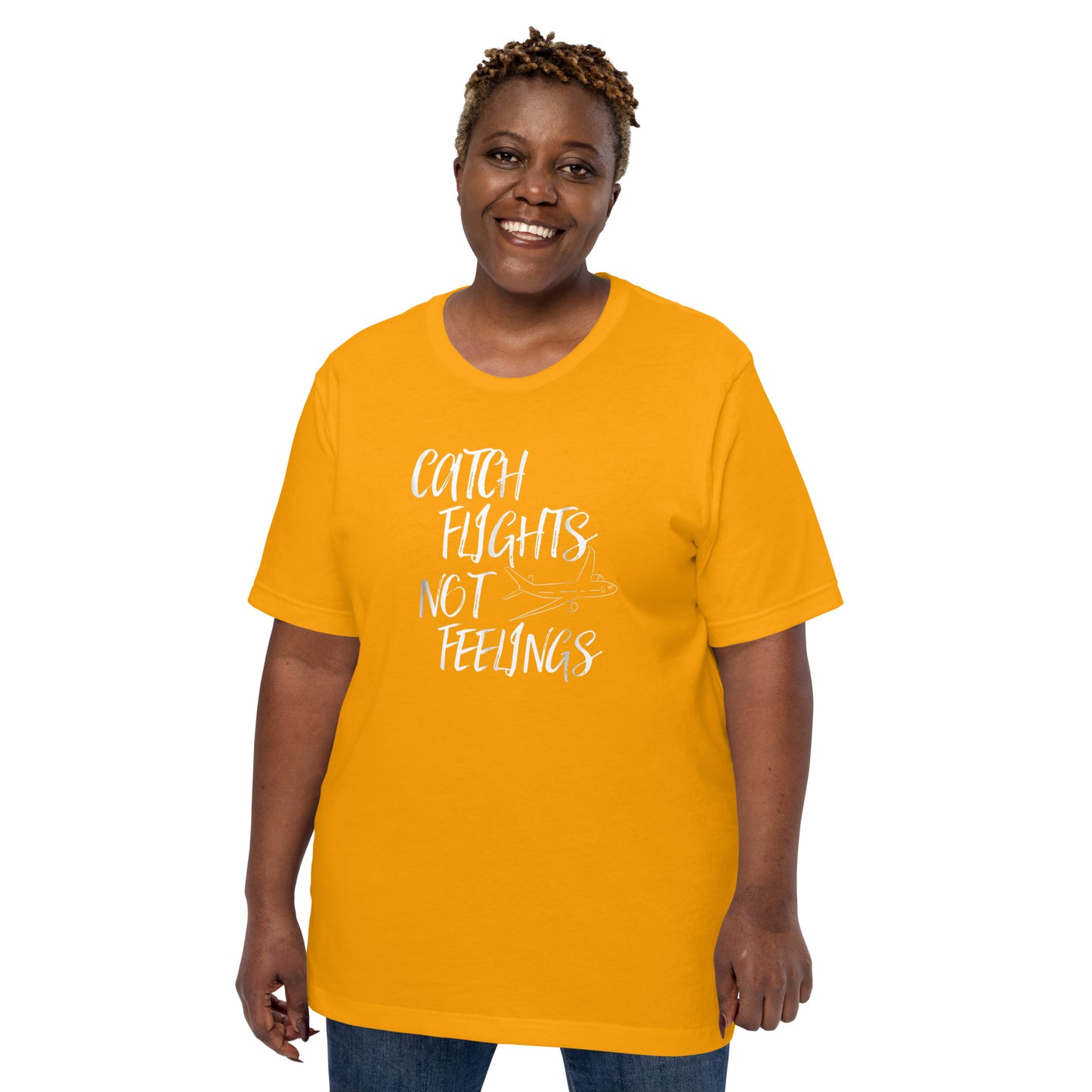 CATCH FLIGHTS NOT FEELINGS PLANE GRAPHIC T-SHIRT