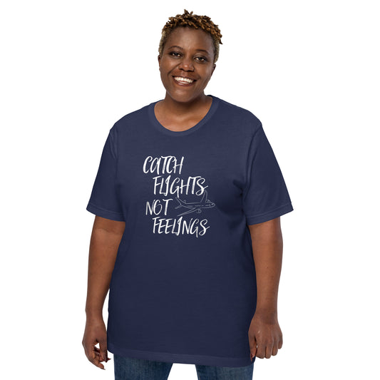 CATCH FLIGHTS NOT FEELINGS PLANE GRAPHIC T-SHIRT