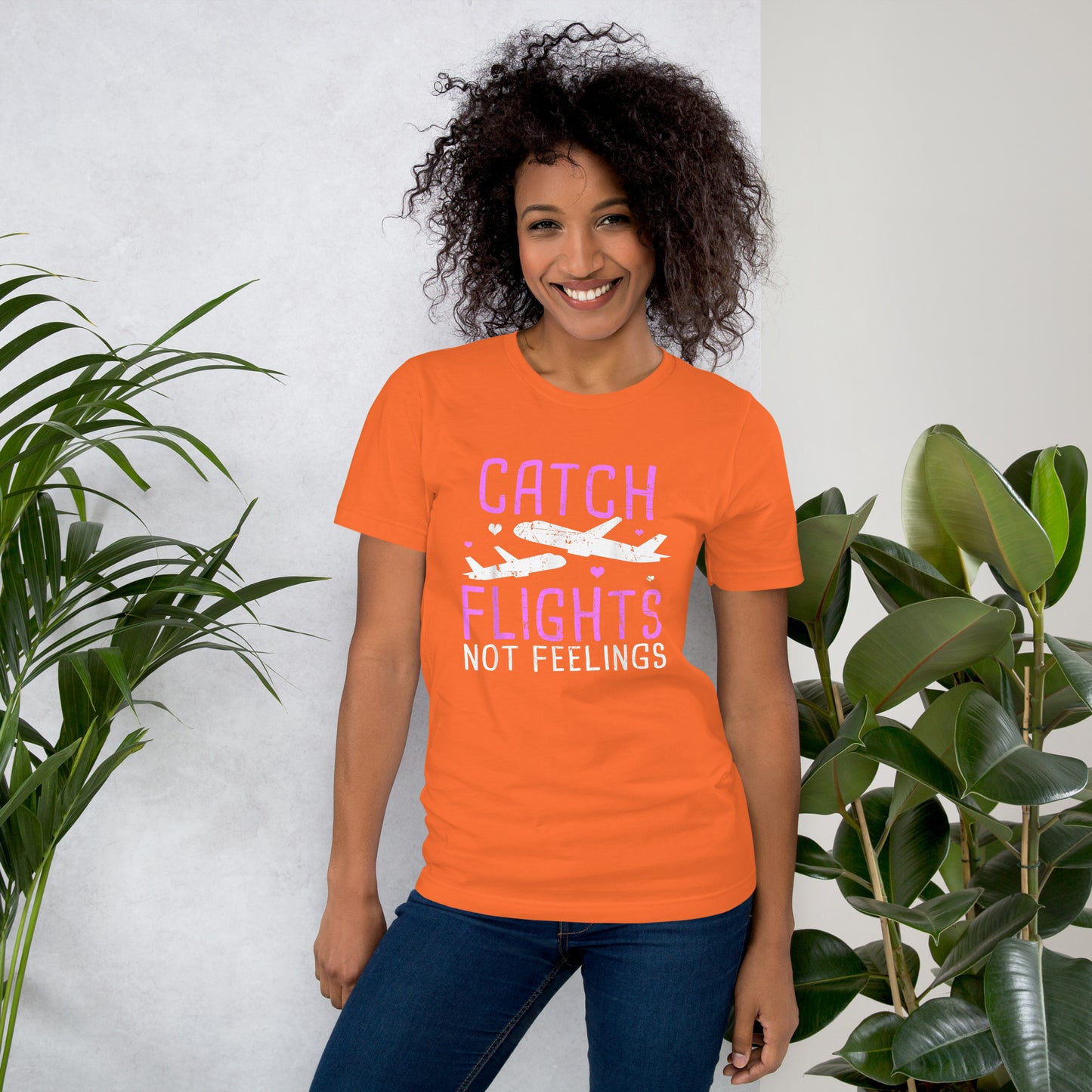 CATCH FLIGHTS NOT FEELINGS AIRLINE GIRL VACATION HOLIDAYS  T-SHIRT