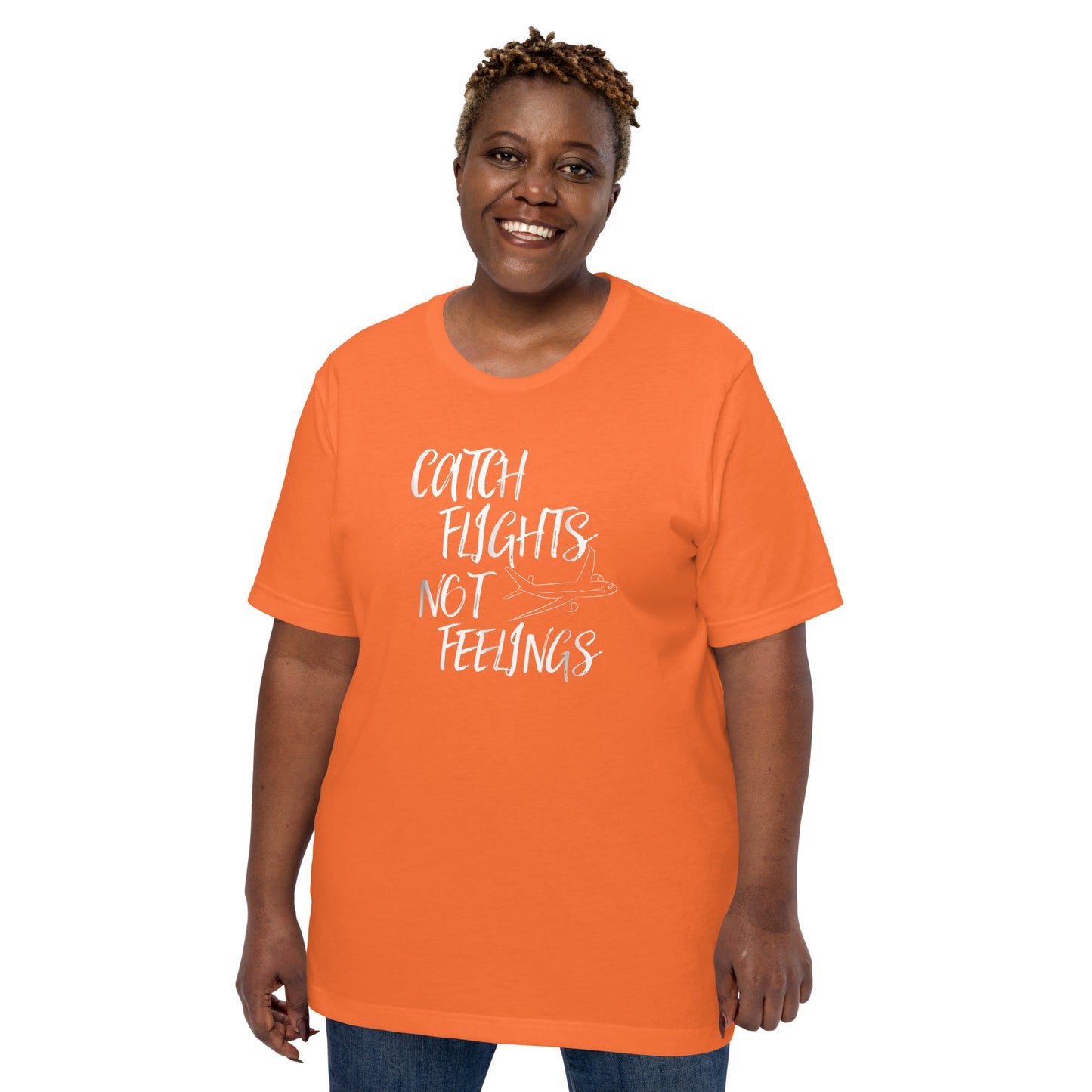 CATCH FLIGHTS NOT FEELINGS PLANE GRAPHIC T-SHIRT