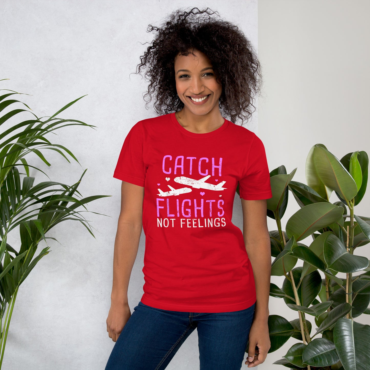 CATCH FLIGHTS NOT FEELINGS AIRLINE GIRL VACATION HOLIDAYS  T-SHIRT