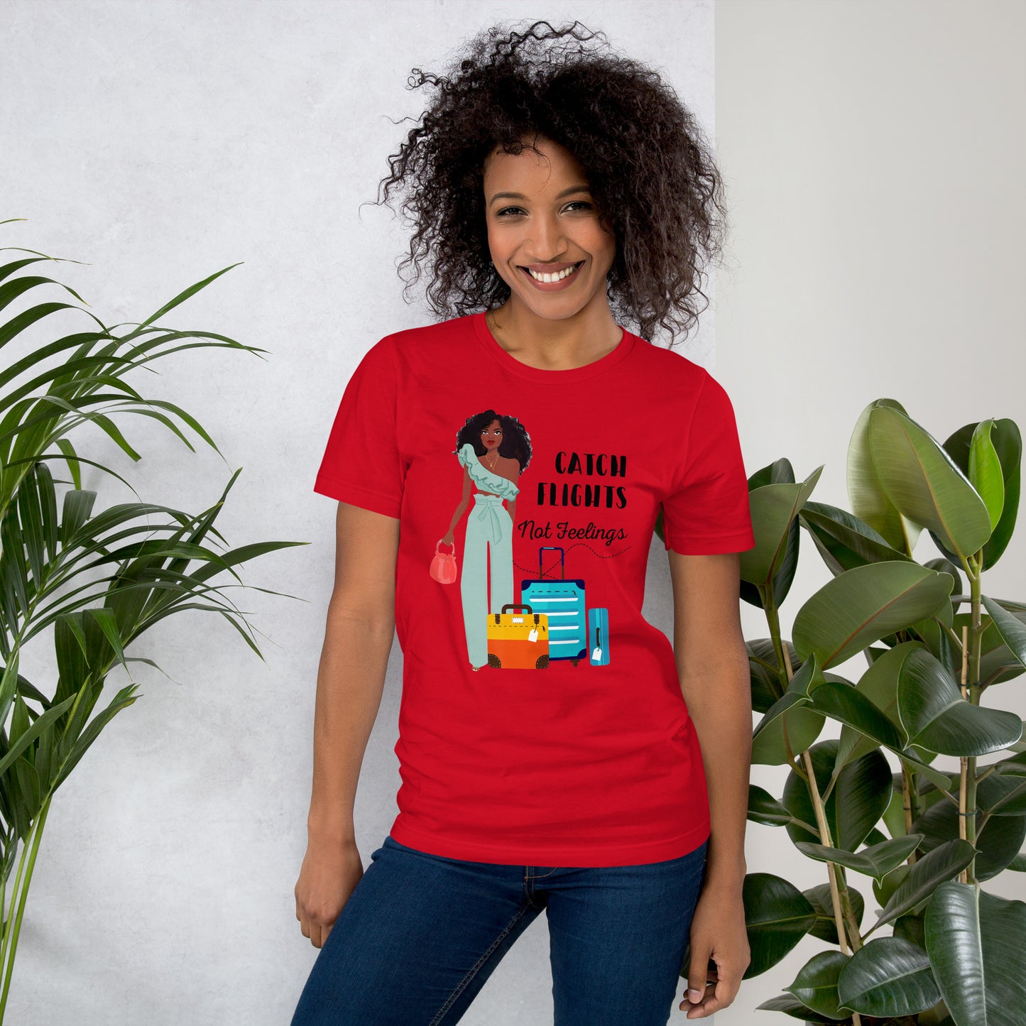 CATCH FLIGHTS NOT FEELINGS MELANIN QUEEN T-SHIRT