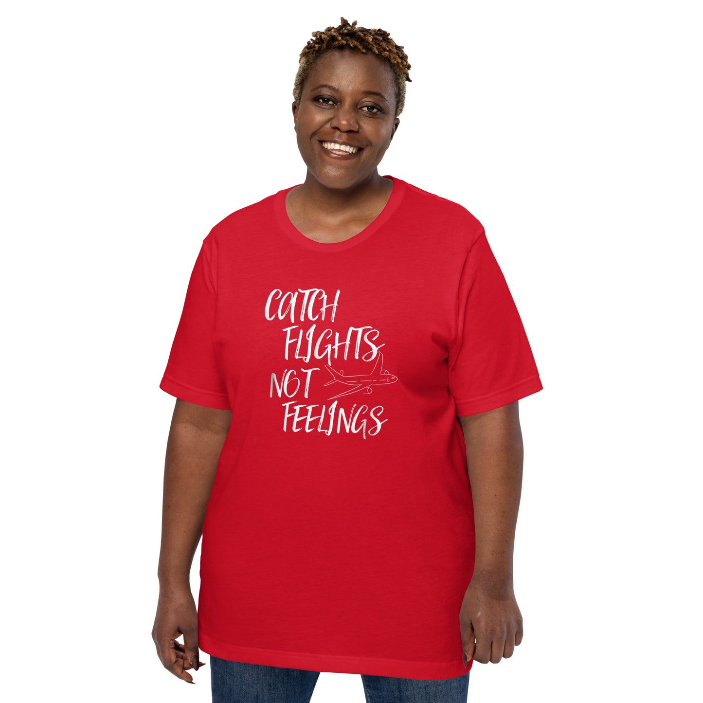 CATCH FLIGHTS NOT FEELINGS PLANE GRAPHIC T-SHIRT