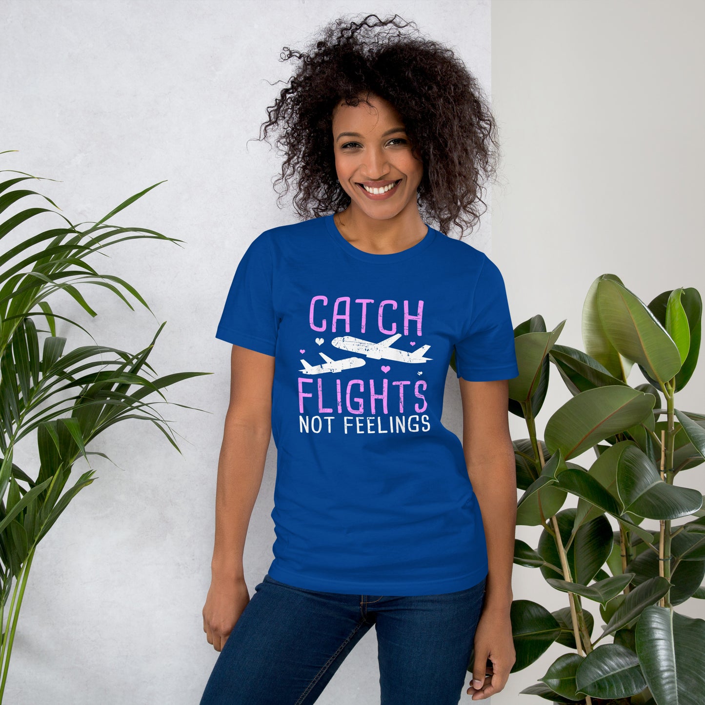 CATCH FLIGHTS NOT FEELINGS AIRLINE GIRL VACATION HOLIDAYS  T-SHIRT