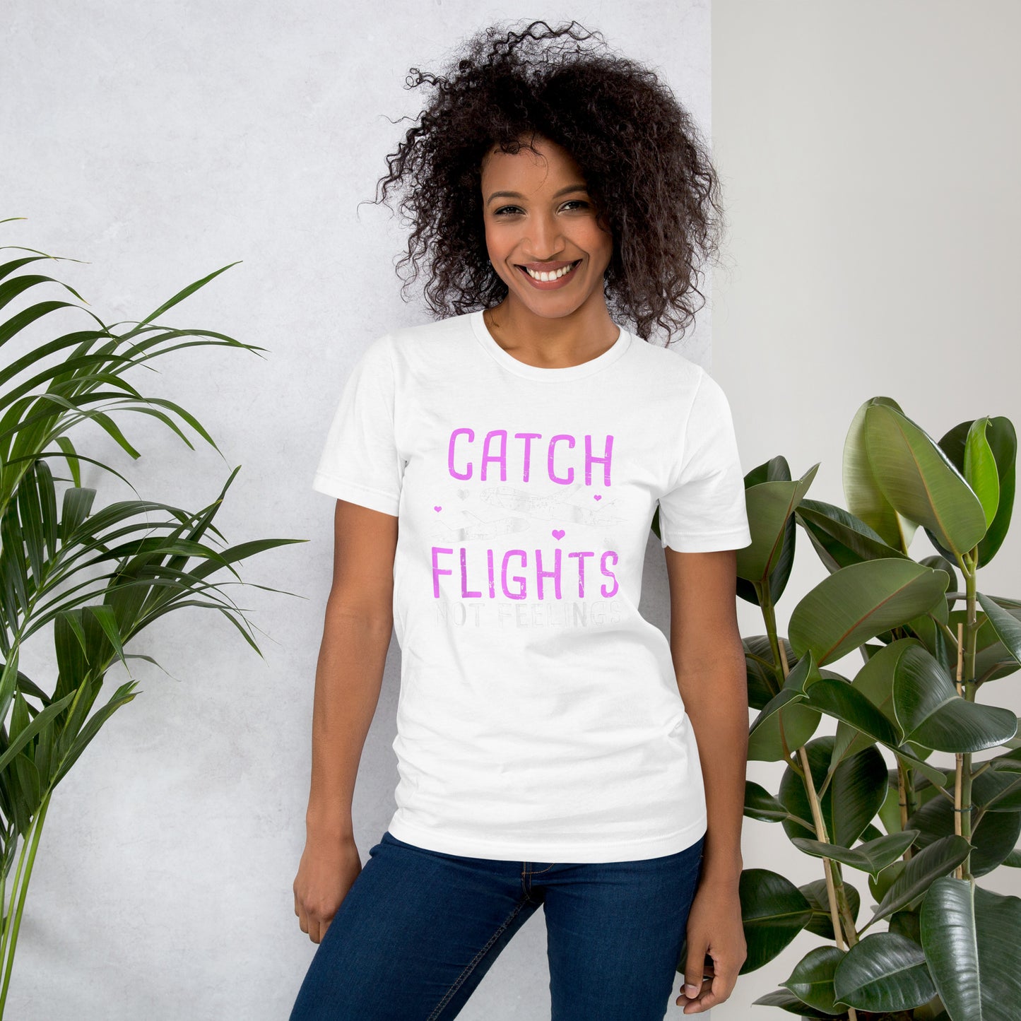 CATCH FLIGHTS NOT FEELINGS AIRLINE GIRL VACATION HOLIDAYS  T-SHIRT