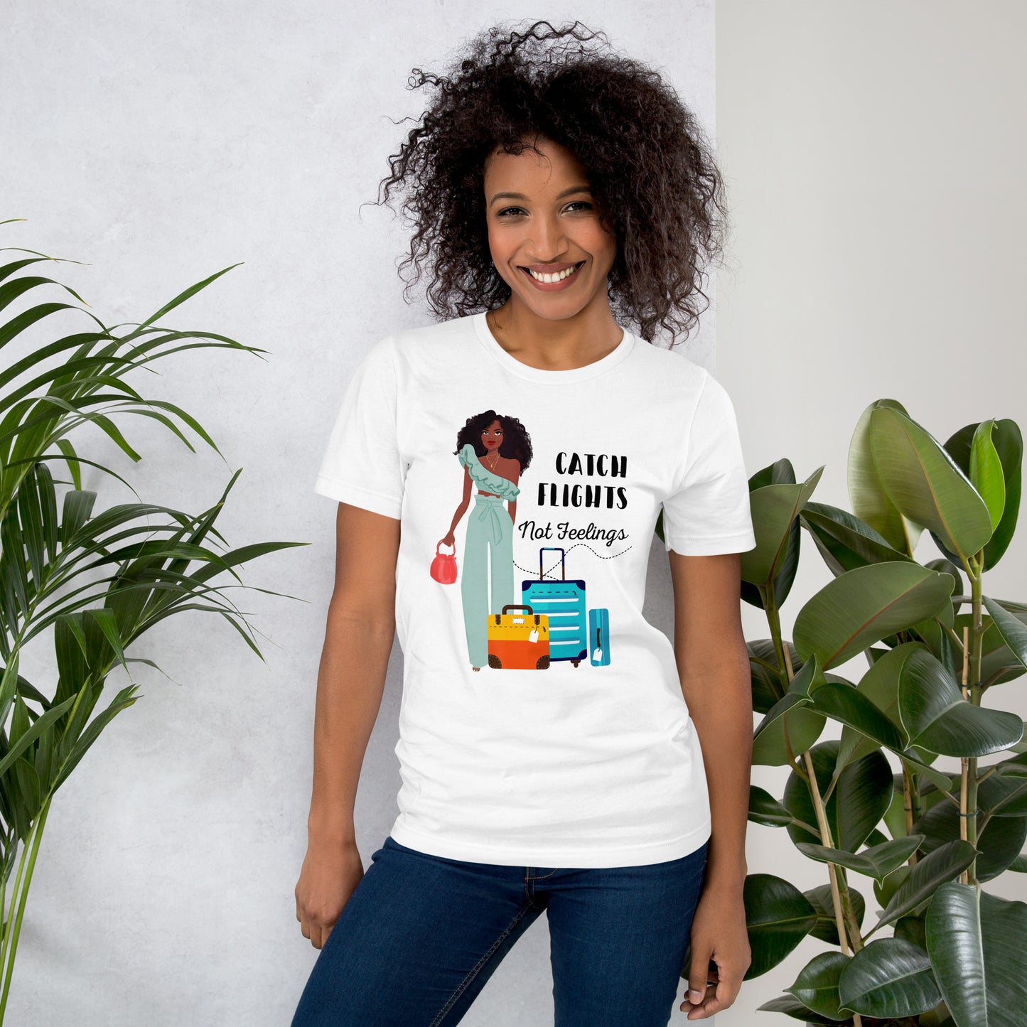 CATCH FLIGHTS NOT FEELINGS MELANIN QUEEN T-SHIRT