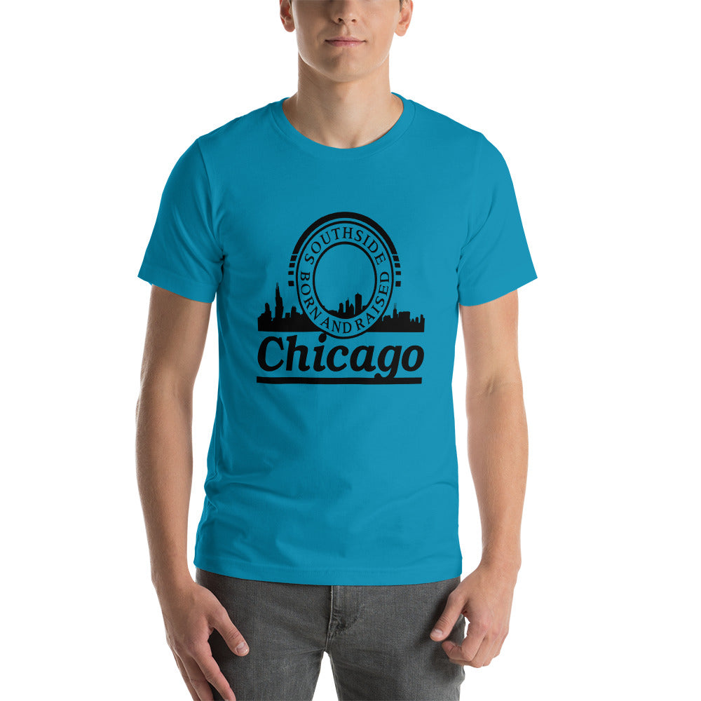 Unisex t-shirt - Born and Raised In Chicago with Skyline- Southside