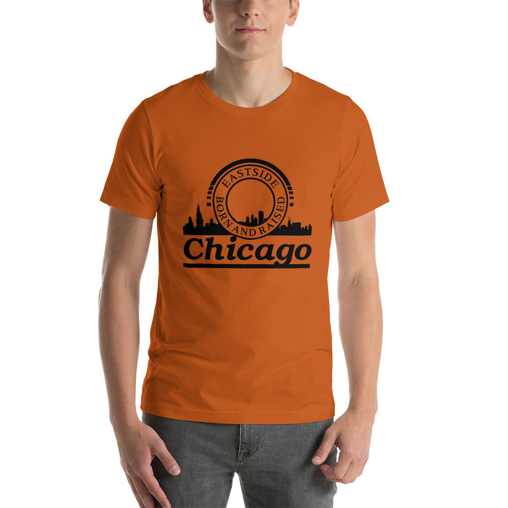 Unisex t-shirt - Born and Raised In Chicago with Skyline- Eastside