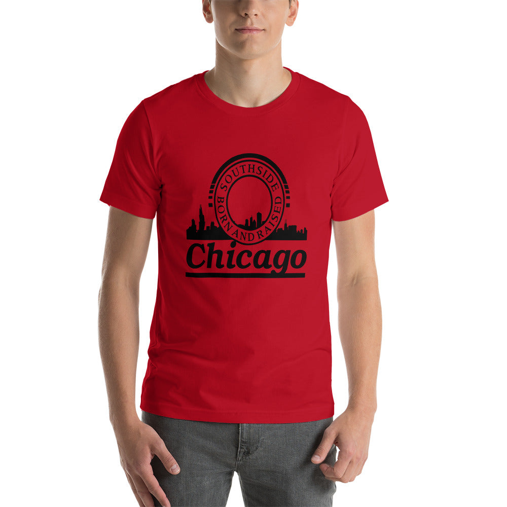 Unisex t-shirt - Born and Raised In Chicago with Skyline- Southside