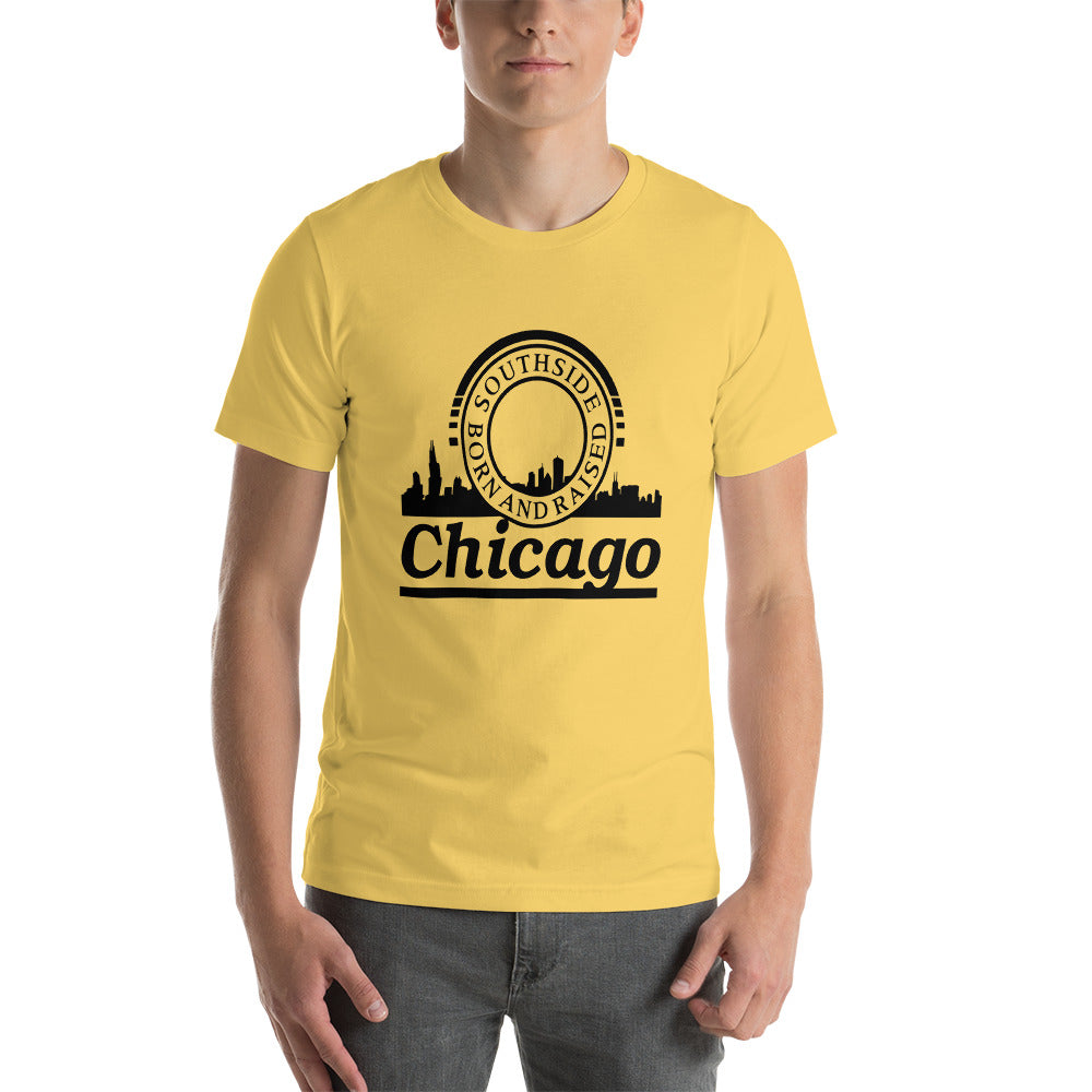 Unisex t-shirt - Born and Raised In Chicago with Skyline- Southside