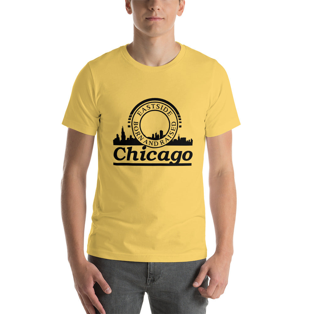 Unisex t-shirt - Born and Raised In Chicago with Skyline- Eastside